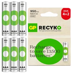 GP BATTERİES RECYKO 950MAH AAA İNCE KALEM 6 ADET Nİ-MH ŞARJLI PİL 1.2 VOLT