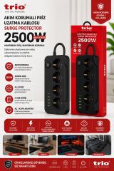 TRİO TR-3441 5 Lİ (3*USB+2*TYPE-C) 2500W 2MT AKIM KORUMALI PRİZ