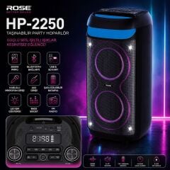 Rose HP-2250 Partybox Kablosuz Çift El Mikrofonlu Sarjlı Bluetooth Dual 8' Hoparlör