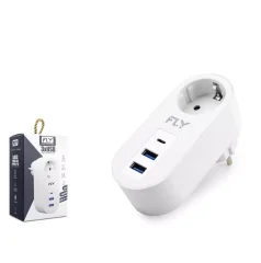 Fly 3400-01 Termal Akım Korumalı 1*Priz 2*Usb + Type-C 2.1A Beyaz