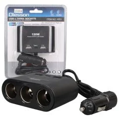 Olesson 1653 12-24V Çift USB + TYPE-C Girişli 100W 70cm Kablolu 3'lü Araç Çakmak Çoklayıcı