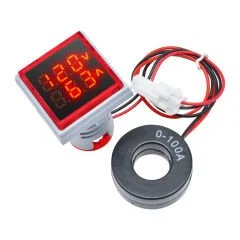 Voltampermetre 50-500V 0-100A AC Kare Kırmızı (AD22-22VAS) PowerMaster
