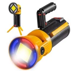 MX-W5164-3 Kırmızı Mavi Çakarlı COB Ledli Şarjlı Kamp El Feneri Işıldak PowerMaster
