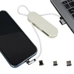 Şarj Kablosu PM-25905 Beyaz 3in1 (Type C- Lightning-Micro Usb) Manyetik Uç Taşınabilir PowerMaster