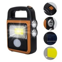HS-8020C COB LED Solar 4 Kademeli Şarjlı El Işıldak Feneri - USB Çıkışlı Powerbank PowerMaster