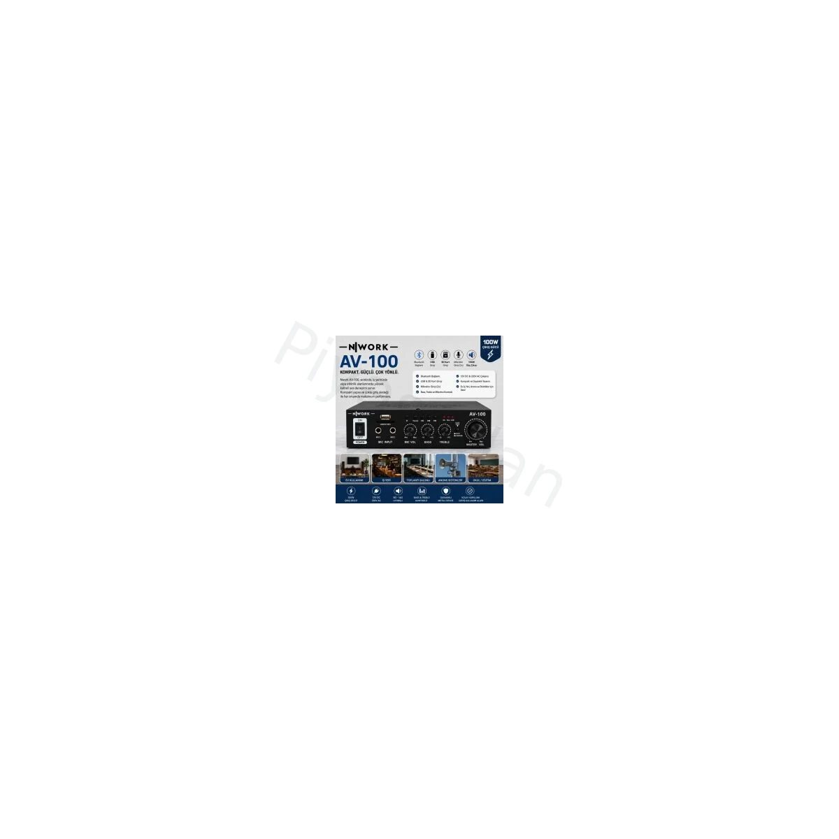 NWORK AV-100 Anfi 100 Watt 12V 220V Bluetooth Usb Sd (10ADET)