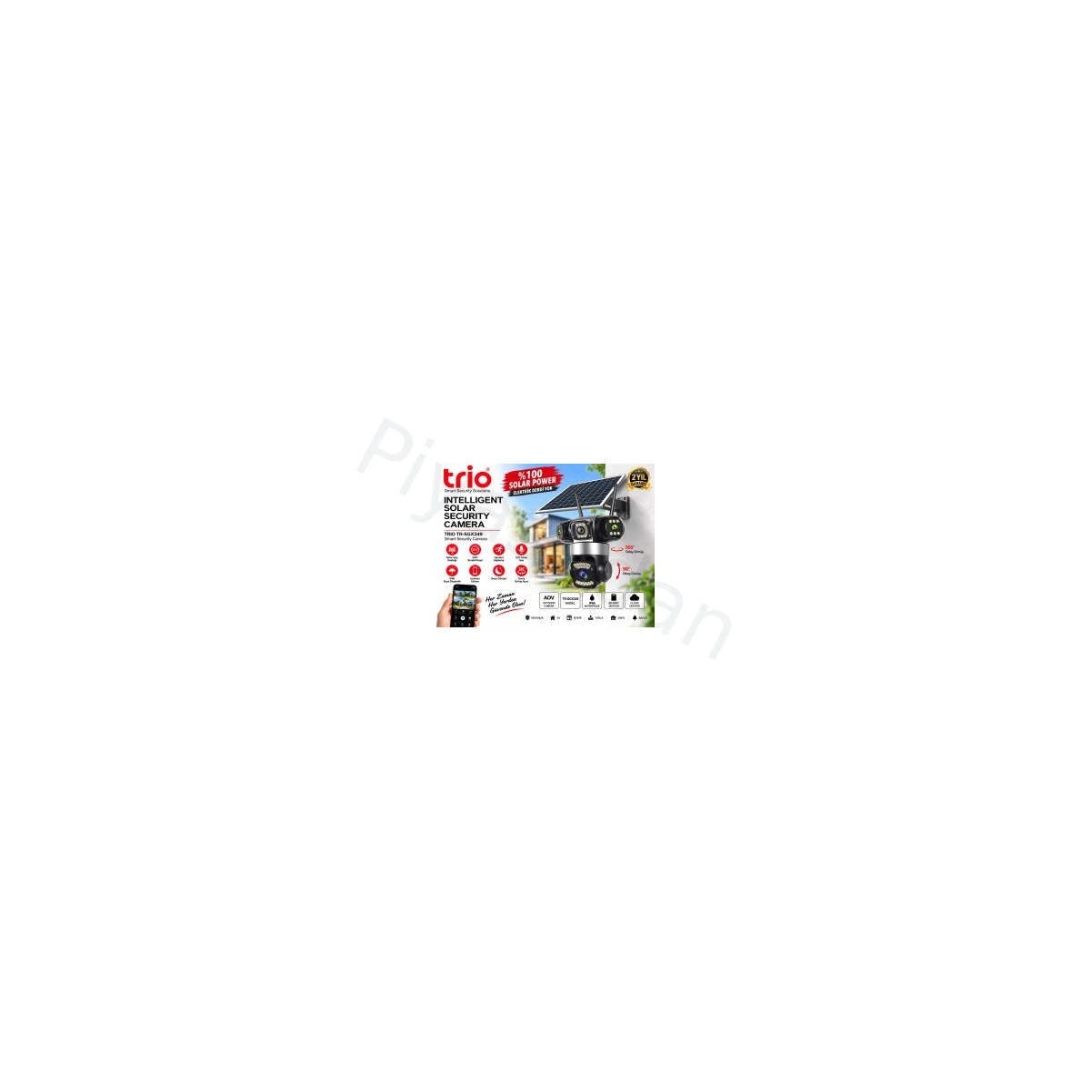TRIO TR-SGX349 4G Sim Güneş Enerjili Triple Lens PTZ Güvenlik Kamerası Gece Görüşlü